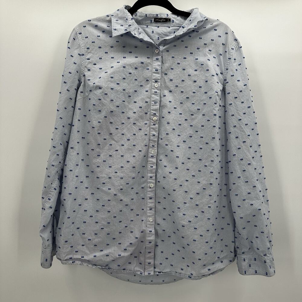 J McLaughlin Shirt‎ Top Womens XL Blue Button Down Textured Dot Striped Office
